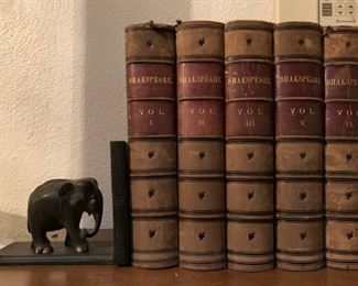 Shakespeare, Antique Books, Carved Wood Elephant Bookends