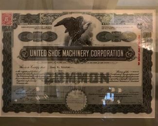 Stock Certificate from The United Shoe Manufacturing Corp Beverly, MA, Known Locally as "The Shoe"