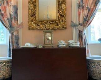 Carved Giltwood Mirror, Sheraton Style Inlaid Gate Leg Table