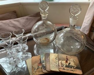 Etched Decanters Whiskey and Brandy