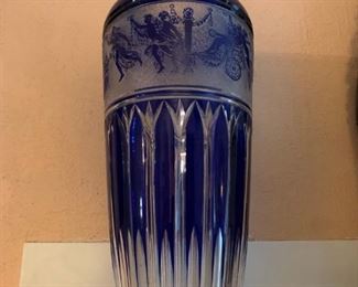 Bohemian Czech Cut Crystal Vase with Greek Motif