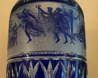 Bohemian Czech Cut Crystal Vase with Greek Motif