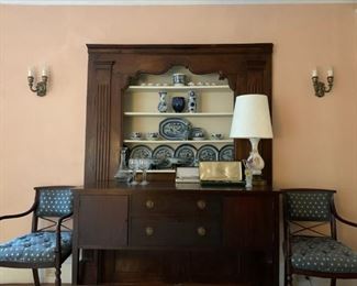Mahogany Sideboard, Empire Style Bent Arm Armchairs