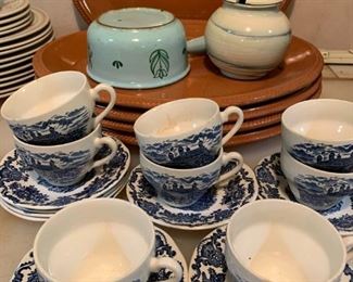 English Blue and White Tea Cups, Finland Enamelware