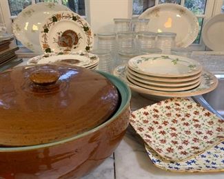 Antique Bean Pot, Spode Platters, Serving Pieces