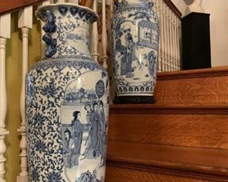 Blue and White Floor Vases, PAIR