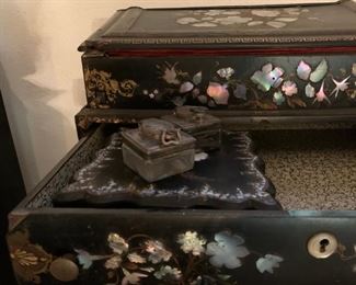 Paper Mache and Mother of Pearl Inlaid Desk