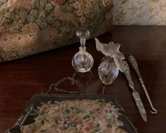 Needlepoint Handbag, Perfume Bottles