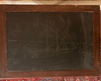 Stand with Engraved Slate Inset, Clipper Ship
