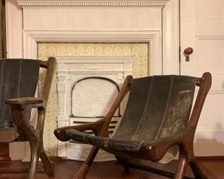 RARE, SET, Leather and Mahogany 'Swing' Chair from Don Shoemaker