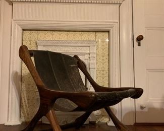 RARE, SET, Leather and Mahogany 'Swing' Chair from Don Shoemaker