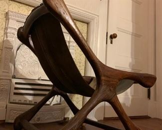 RARE, SET, Leather and Mahogany 'Swing' Chair from Don Shoemaker