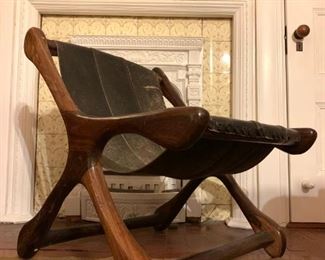 RARE, SET, Leather and Mahogany 'Swing' Chair from Don Shoemaker