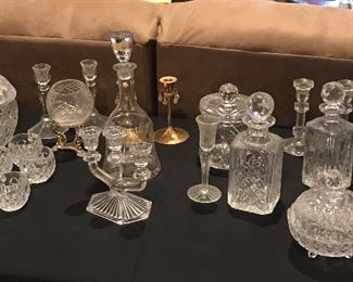 Crystal punchbowl and assorted articles including a beautiful Stuart "Manhattan" decanter among others