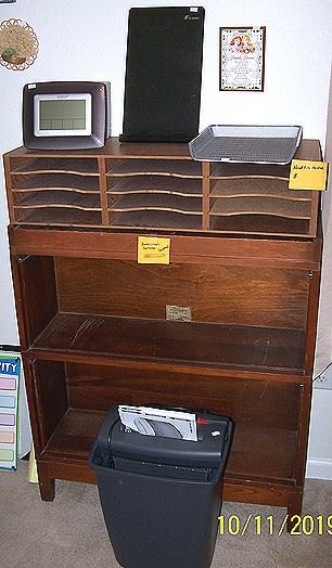 Two piece Barrister book case ( no doors), paper shredder