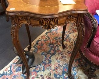 Vintage High Side Table Carved Wood 