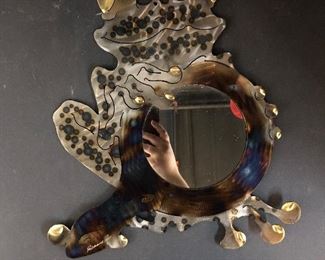 Signed Frog Metal Mirror By Richard Pell