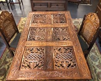 Hand Carved Dining Table with 2 Chairs GORGEOUS 