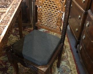 Hand Carved Dining Table with 2 Chairs GORGEOUS 