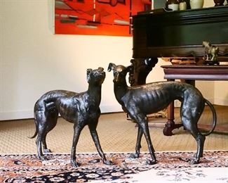 Pair of Whippets, patinated surface approximately 18" tall