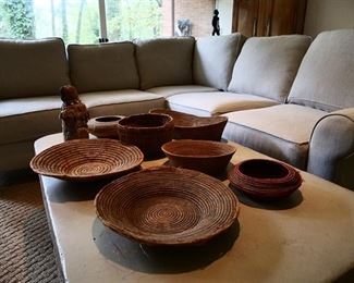Photo: Collection of American Indian Baskets, Contemporary Sectional Sofa, Contemporary Coffee Table, Slab Coffee Table