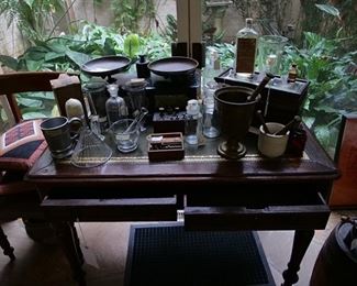 Collection of Pharmaceutical Ephemera, William the IV Mahogany Desk with tooled leather top