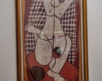Batik "Woman & Egg" in the manner of Picasso. 38" × 22" approximately