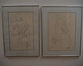 Left: Young male nude by John McIver
Right: "Contours" lithograph 21/60 1965
Both frames 29"×23"
