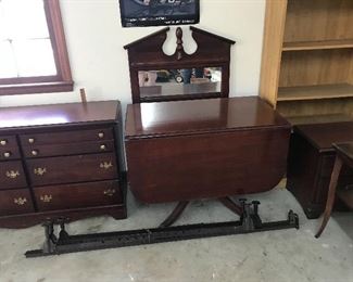 Drop leaf table, dresser and bookcase
