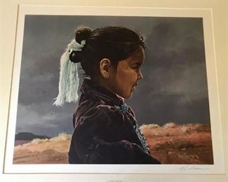 Ray Swanson, premier painter of Arizona's Navajo Indians and cowboys as well as subject matter from around the world.  This is a signed colored  print that is stunning!  It is titled "At Edd Yazee" or Little Girl