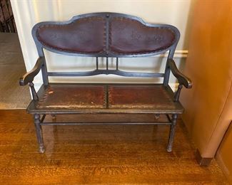 miniature/salesman's sample leather wood bench