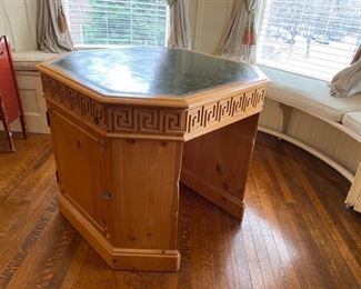 leather top carved octagonal desk