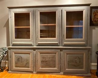 Scenic painted glass door cabinet