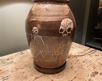 antique Japanese Satsuma-style vase lamp