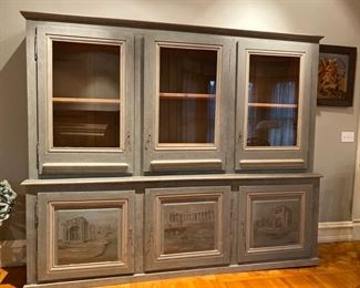 Hand painted glass door cabinet