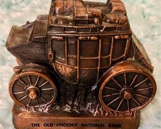 Lot 50
Stage Coach Bank "The Old Phoenix National Bank" Wagon Banthrico Vintage Metal