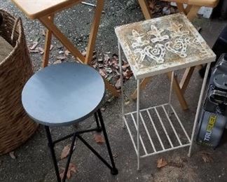 plant stands and 2 TV dinner tables (fold up)