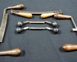 Vintage Wood Handled Draw Knives, Qty. 5 Including Fulton 10", L. & T.J White 10", C.E. Jennings 4" And More