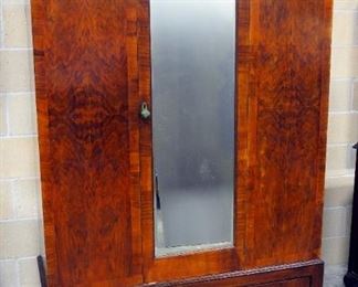 Antique Solid Wood Mirrored Wardrobe / Armoire With Single Drawer, 3-Piece, Veneer Finish, 76" x 47.5" x 20"