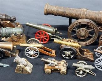 Collection Of Decorative And Model Cannons, Various Sizes And Cannon Types, Total Qty 13, Sizes Range From 3" To 19"
