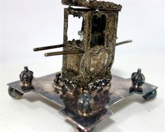 Ornate Metal Fragrance Carriage With Stand, Prince Matchabelli And Coty Glass Fragrance Bottles, Total Qty. 4