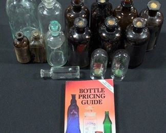 Antique Medicine Bottle Collection, Includes Colored, Tinted And Clear Glass Sizes Range 4.5 "- 9" High, Some With Antique Labels, Qty 15, And More