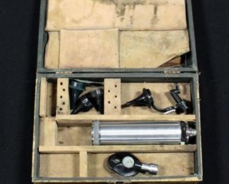 Vintage Otoscope/ Ophthalmoscope With 2 Attachments 1 With 3 Pieces (6 Total Pieces) , In Case