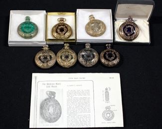 Collection Of "Medicine Man's Gold Watches", Pressed Glass Pocket Watch Look Alike Given To Gullible Audiences By Quack Physicians, Qty 8, 4 In Boxes