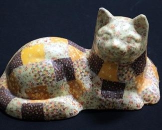 Quilt Style Cat Figurine / Doorstop, 12" Long