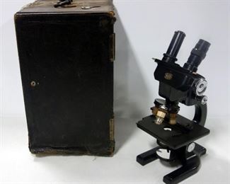 Antique Spencer Microscope With Bausch & Lomb Optical Lenses, Includes Original Wood Carrying Case