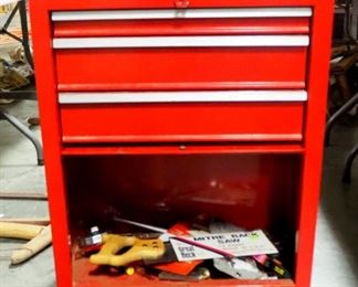 Craftsman Tool Chest With 3 Drawers, Lower Storage Area And Hinged Lid, Some Contents Include Wrenches, Pliers, Screwdrivers, Ratchets, Saw And More