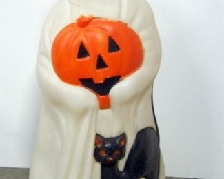 Plastic illuminated Ghost With Pumpkin And Cat , 34" High, Powers On