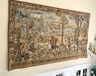 Belgian Tapestry Depicting Emperor Maximilian in Brussels: Measures 9' X 15-1/2'