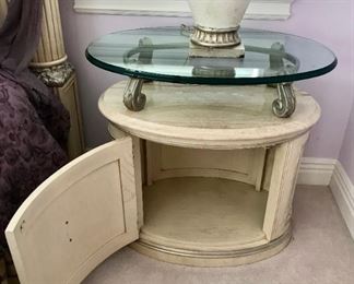Henredon Oval Glass Top Night Stand / Cabinet - Open